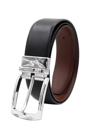 Reversible Men's Genuine Leather Black Belt With Silver Frame Buckle 