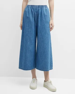 Flared Wide-Leg Crop Denim Trousers