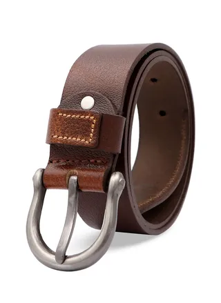 Bemini Men's Genuine Leather Brown Belt With Silver Pin Buckle 