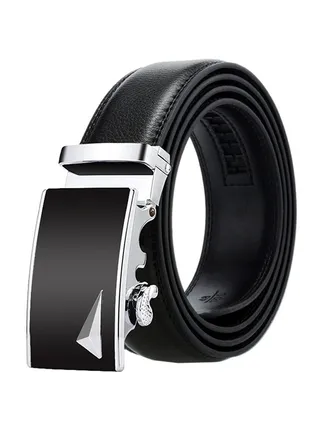 Genuine Leather Belt With Automatic Locking Buckle Black/Silver 