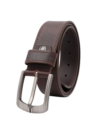 Wave Men's Genuine Leather Brown Belt With Silver Frame Style Buckle 