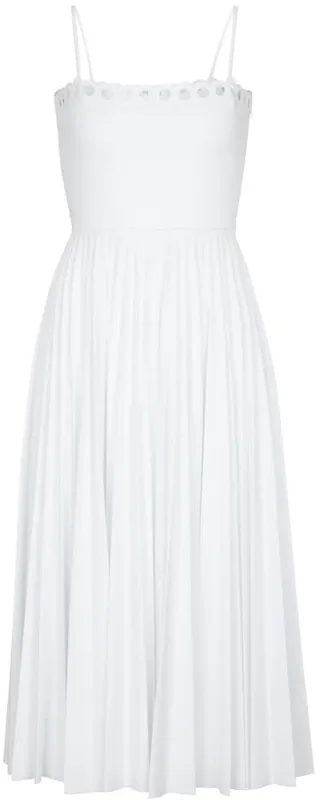 Laser-cut pleated midi dress