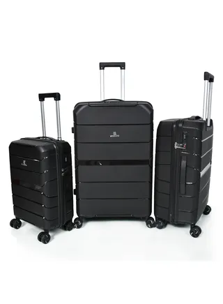 Star Line Hard-Side Luggage Set for Unisex Polypropylene Lightweight 4 Double Wheeled Suitcase with Built-In TSA Type Lock (Set of 3 Pcs, Black) 