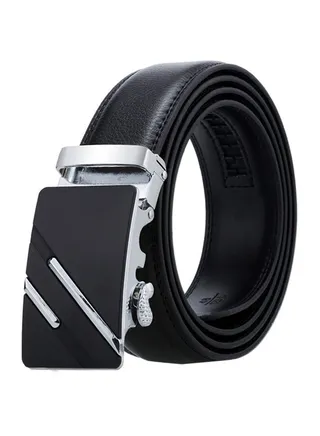 Genuine Leather Belt With Automatic Locking Buckle Black/Silver 
