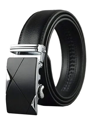 Mens Belt,Genuine Leather Fashion Belt Ratchet Dress Belt with Automatic Buckle, Soft Leather Business Belt Fashion for Casual Dress Jeans Khakis (Silver Buckle, Black) 