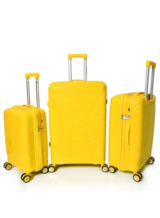 Star Line Hard-Side Luggage Set for Unisex Polypropylene Lightweight 4 Double Wheeled Suitcase with Built-In TSA Type Lock (Set of 3 Pcs, Yellow 