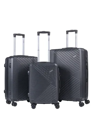3-Piece ABS Hardside Trolley Luggage Set Spinner Wheels with Number Lock 20/24/28 Inches Black 