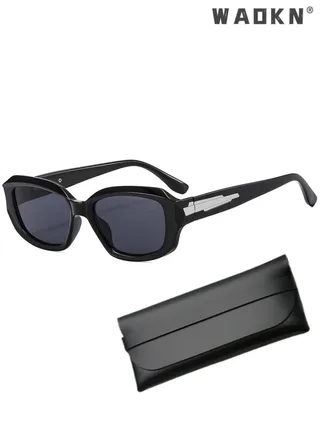 Vintage 90s Women's Polarized Rectangle Sunglasses UV400 Protection Sun Glasses with PC Frame Fashion Anti-glare Sun Shades with Glasses Case 55mm Black 