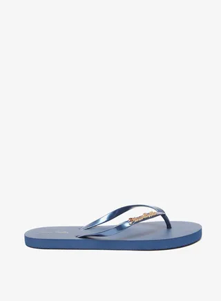 Womens Logo Embossed Slip On Flip Flops