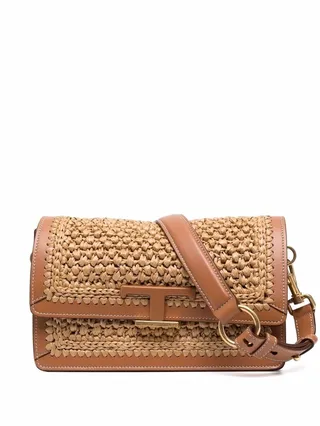 mini woven T-logo plaque crossbody bag