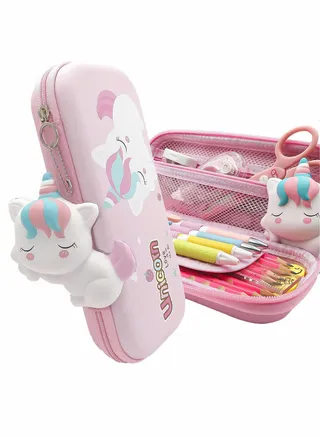 Unicorn Pencil Case for Girls, Pink Pencil Storage Case, Large Capacity Multi-slot Compartment Zipper Pencil Bag for Storage of Study Stationery, Suitable for School Office Use (Pink) 