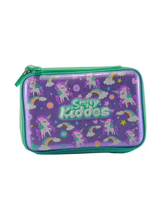 Fancy Double Compartment Pencil Case Purple/Green/Yellow 