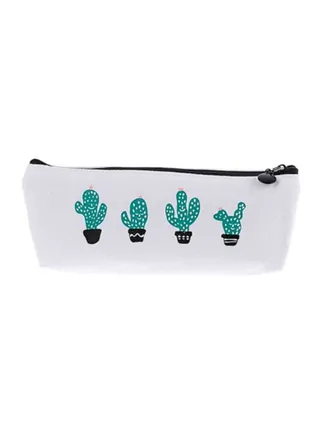 Cactus Printed Pencil Case White/Green/Black 