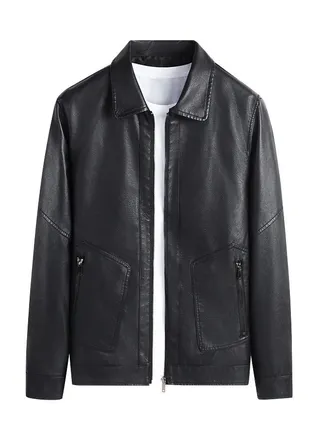 2023 High Quality New Model Long Sleeve Pu Leather Jacket Black 