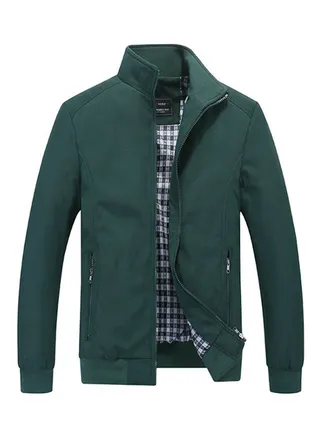 Stand-up Collar Long Sleeve Blouson Jacket Green 