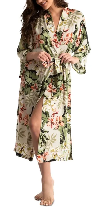 Linea Donatella Women's Printed Satin Long Wrap Robe