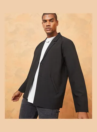 Notch Lapel Oversized Blazer with Buttons 