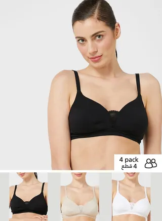 3 Pack Cotton & Lace Non Wired Full Cup Bra