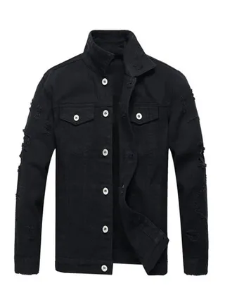 Long Sleeves Denim Jacket Black 