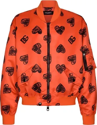 Heart-Print Bomber Jacket