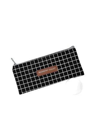Cute Simple Striped Grid Geometry Pencil Case Black 