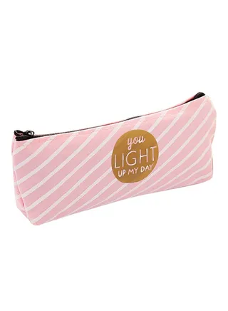 Striped Pencil Case Pink/White 