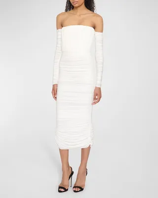 Lycra Ruched Off-Shoulder Dress