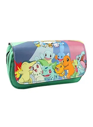 Pokemon Printed Dual Compartment Pencil Case Green/Pink/Blue 
