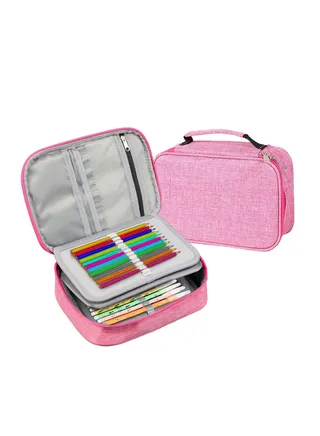 Pencil box: Ideal for Students, Artists, and On-the-Go Creatives, Storage for Brushes, Sketching Tools, Spacious Multifunctional Colored and Stationery for Boys and Girls, Big capacity - pink 