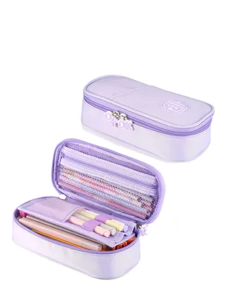 Pencil Case Big Capacity Pencil Case Organizer for Girls Kids Adults Women Zipper Pencil Pouch Aesthetic Large Pen Case with Handle for School Office(Purpe) 