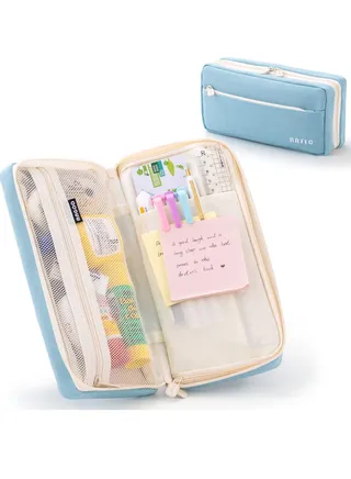 Large Capacity Pencil Case, Big Capacity Pencil Pouch, Pen Marker Holder Double Zipper Storage Bag, Big Pencil Organizer for College School Office Teen Girl Boy Women Men Adult (Blue) 