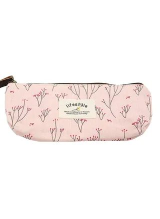 Floral Printed Canvas Pencil Case Pink 