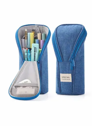Pencil Case, Large Capacity Standing Pouch Bag, Telescopic Organizer for Teen Girl Boy Student, kids gift Eid (Blue) 