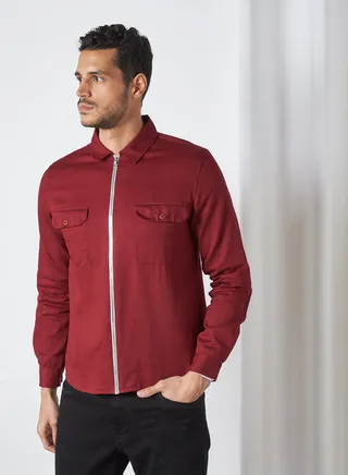 Basic Full-Zip Shacket Burgundy 