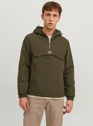 Logo Patch Half Zip Hooded Windbreaker Jacket 