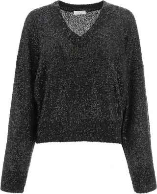 Sequin-embellished V-neck Knitted Jumper