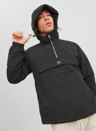 Logo Patch Half Zip Hooded Windbreaker Jacket 