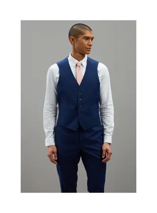 Slim Fit Blue Texture Waistcoat 