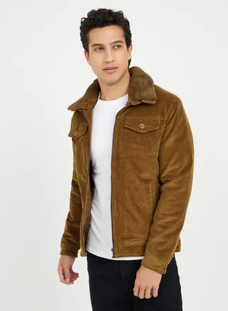 Textured Collared Jacket with Zip Closure