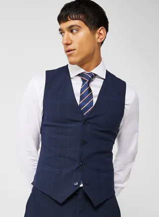 Checked Slim Fit Vest Coat 