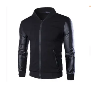 High Neck Collar Leather Jacket black 