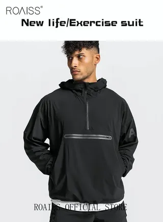 Men's Half Zipper Up Hooded Sweatshirt with Pockets Fall Winter Clothing for Men Printing Sports Sweater Activewear Outerwear Jacket Cardigan Coat Black 