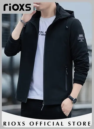 Men's Waterproof and Windproof Slim Fit Outdoor Jacket Autumn Crew Hooded Lined Full Zipper Lightweight Jacket 