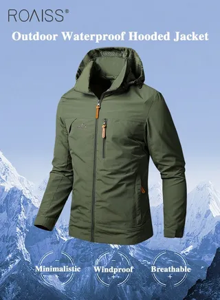 Men's Casual Loose Windproof Jacket Solid Sports Hoodie Lightweight Outdoor Hiking Zipper Jacket 
