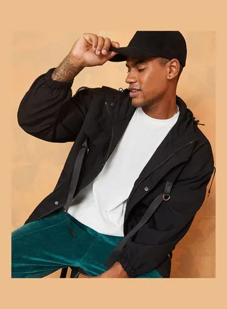 Multi Pocket and Tape Detail Hooded Parka Jacket 