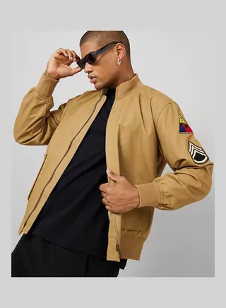 Cotton Canvas Lined Utility Jacket with Badge Detail 