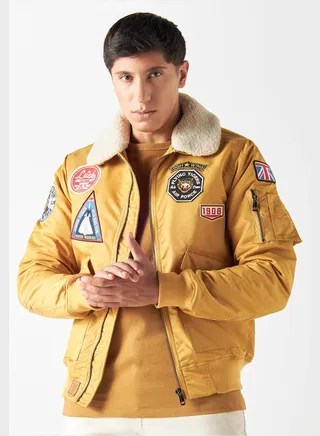 Embroidered Zip Through Bomber Jacket