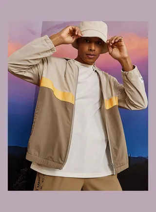 Colorblock Hooded Jacket with Premium Printed Tape Detail 