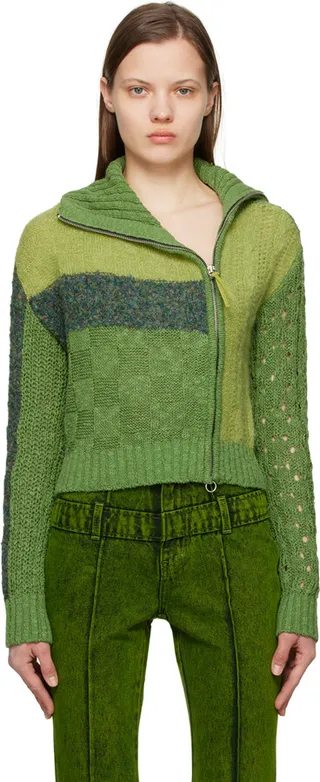 Andersson Bell Green Patchwork Zip Cardigan