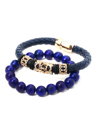 Set of 2 Leather and Beads Bracelet 